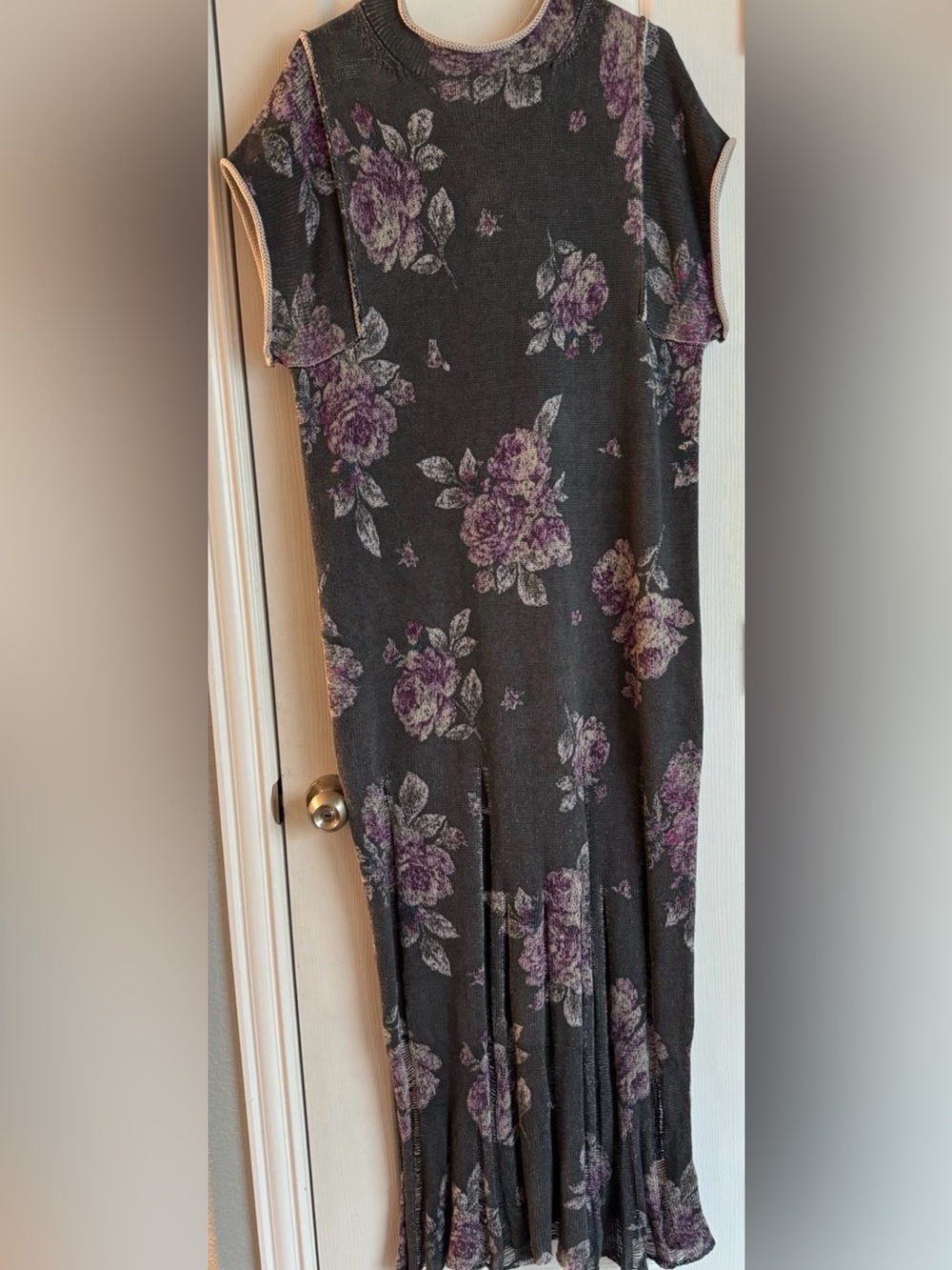 Free People Charcoal Maxi Dress with Purple Floral Print - Picture 2 of 6